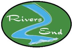 the river's end logo is shown in white and green with an image of a river running through it