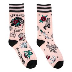 If you have to cover your tattoos with socks, might as well cover them up with socks that also have tattoos on them. There are zero flaws in this logic. Tattooed Lady, Well Cover, Baby Goats, Novelty Socks, Baby Pictures, Socks Women, Crew Socks, Logic, Combed Cotton