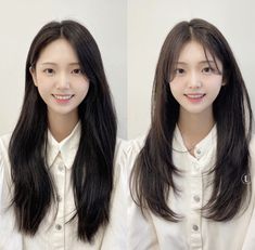 Long Layers Korean, Front Haircut For Long Hair Round Face, Asian Haircut Round Face, Korean Perm Long, Korean Straight Hair, Asian Long Hair Cuts With Layers, Layered Hair Korean, Hairstyles Tutorials Step By Step, Korean Long Layered Haircut