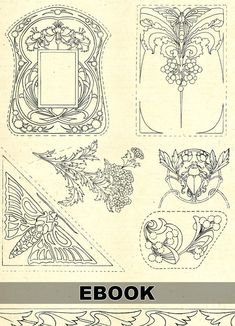 an old book with different designs on the page and in it's center, there is