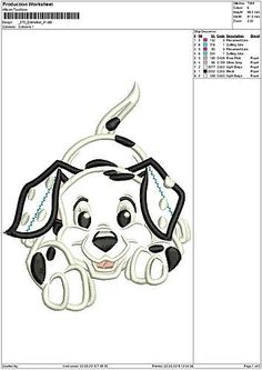 an embroidery design of a dog with black and white ears