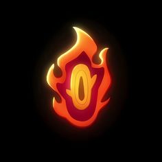 an orange and red fire with the letter o on it