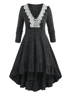 Lace Button Heathered Flounce High Low Midi Dress Plus Size Retro Dresses, Vintage Dresses Cheap, Vintage Dresses Online, Plus Size Vintage Dresses, High Low Midi Dress, Vintage Black Dress, Lace Button, Plus Size Vintage, Guipure Lace