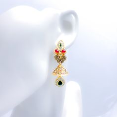 Ornate Floral Kundan Long 22k Gold Set Earring Post, Woman Looking, Adjustable Necklace, Antique Finish, 22k Gold, Matching Earrings, Post Earrings, Screw, Fashion Forward