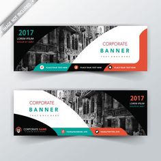 two horizontal banners with an orange and green design on the bottom one is black and white