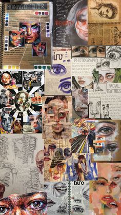 a collage of different images with words and pictures on the page, including an eyeball