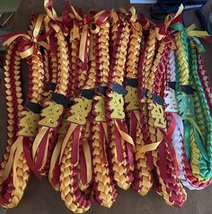 many ribbons are laid out on the table