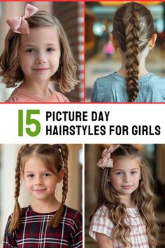 Girl Hairstyles For Photoshoots, Good Hairstyles For Picture Day, School Photo Hairstyles Short Hair, Hairstyle For 10 Year Girl, Growing Out Bangs Hairstyles For Kids, Fall Picture Day Hairstyles For Kids, Hair Ideas For Pictures, Hảir Style For Girl, Kid Picture Day Hairstyles