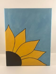 a painting of a yellow sunflower on a blue background