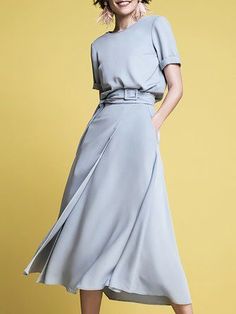 Midi Dress Work, Solid Midi Dress, Casual Midi Dress, Blue Crew, Long Sleeve Casual Dress, Midi Dress Casual, Fashion Dresses Casual, Women Midi, Long Summer Dresses