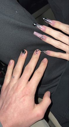 Nails Long Acrylic Matching Couples Matching Couple Nails Goth, Matching Couple Nail Designs, Boyfriend Girlfriend Matching Nails, His And Her Nails, Matching Nail Sets With Boyfriend, Couples Manicure