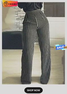 Work Date Daily Household Striped Pants Non-stretch Striped Pants With Pockets, High Waist Striped Bottoms For Fall, Striped High Waist Bottoms For Fall, Striped High-waisted Pants For Fall, Fall Striped High Waist Bottoms, Fall Striped High-waisted Pants, Chic Striped Full-length Bottoms, Chic Striped Full-length Pants, Chic Full Length Striped Bottoms