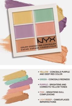 7 Tips For Using Color Correcting Makeup Nyx Color Corrector, Nyx Color Correcting Concealer, Concealer Guide, Color Correcting Concealer Palette, Nyx Concealer, Color Correction Makeup, Color Correcting Concealer, Correcting Concealer, Concealer Palette