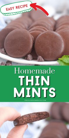 homemade thin mints on a plate with text overlay