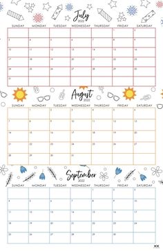 the printable calendar for july and august