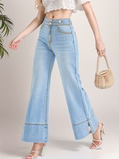 Material:DenimComposition:75% Cotton,22% Polyester,3% SpandexLength:Long lengthDetails:ButtonPatterned:Solid colorSuitable types:Slim FitSheer:NoFabric:High StretchType:Flare LegPant Length:Long lengthSeasons:All-seasonCare Instructions:Hand wash,do not dry cleanStyle:CasualOccasion:Weekend CasualClosure Type:Button FlyFit Type:SkinnyWaistline:High WaistPrinting Type:No PrintingWeaving Method:WovenItem ID:XU38684 There maybe 1-2 cm deviation in different sizes, locations and stretch of fabrics. Spring Cropped Leg Jeans With Buttons, Medium Wash Wide Leg Bottoms With Buttons, Wide Leg Bottoms With Buttons In Medium Wash, Summer Wide Leg Jeans With Button Zip Fly, Trendy Denim Blue Flare Jeans With Button Zip Fly, Trendy Cropped Leg Bottoms With Button Zip Fly, Denim Cropped Leg Bottoms With Buttons, Denim Bottoms With Buttons And Cropped Leg, Cropped Leg Denim Bottoms With Buttons