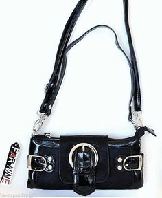 NEW BLACK PATENT LEATHERETTE AND CALF HAIR SILVER BUCKLE CROSSBODY,SHOULDER BAG,CLUTCH BRAND NEW with TAG Approximate Dimensions: 4.5"H x 9"L x .5"W 9" handle, 15"-29" crossbody (BOTH DETACHABLE TO MAKE IT A CLUTCH) This beautiful bag is made of black patent leatherette and calf hair material Polished silver tone hardware and buckle accents Flap button snap closure Slip pocket on front of bag, under flap Flap and slip pocket made of suede-like material Matching detachable handle and crossbody st Hair Silver, News Letter, Front Wall, Polish Silver, Coach Swagger Bag, Calf Hair, Silver Hair, Beautiful Bags, Crossbody Strap