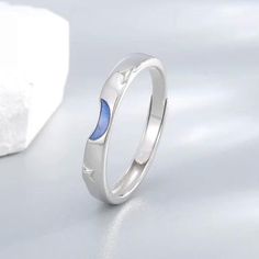 Moon Phase Half Moon Ring As Gift, Half Moon Moon Phase Ring For Gift, Gift Half Moon Ring With Moon Phase Detail, Blue Crescent Jewelry With Sun And Moon Design, Sun Moon Couple, Blue Crescent Moon, Moon Couple, Sun Design, Couples Ring Set