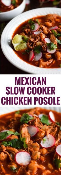 mexican slow cooker chicken posole with radishes and cilantro