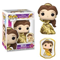 the princess pop vinyl figure is shown in its box and it's gold foil