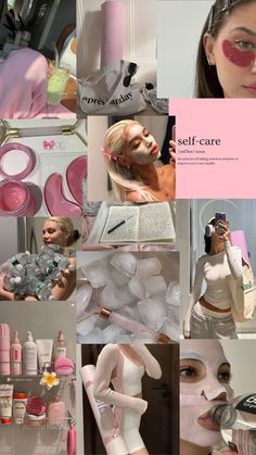 Vision Board Hair, Girly Collage, Pink Selfcare, Pink Skincare, Pink Collage