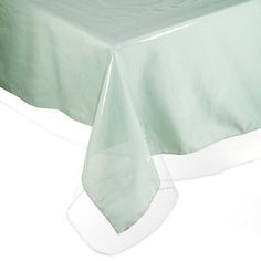 a green table cloth with white border