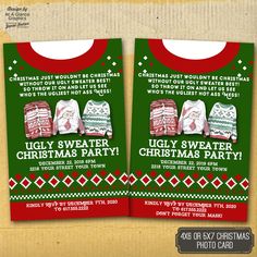 two ugly sweater christmas party flyers