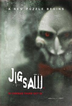 the movie poster for jigsall with an evil looking man in red bow tie