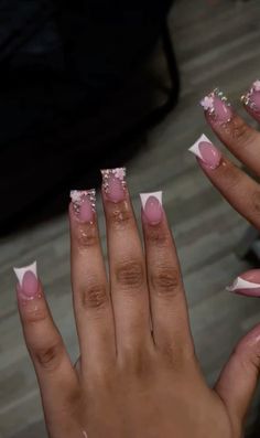 Duke Nails, French Nails With Charms, Boujie Nails, Acrylic Toe Nails, Acrylic Nail Set, Colored Acrylic Nails, Girly Acrylic Nails