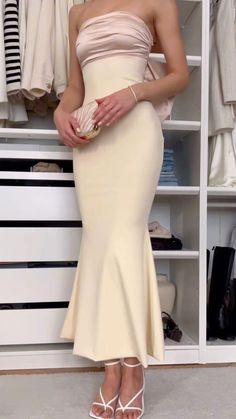 Crossett Dress, Elegant Sets For Women, Elegant Classy Feminine Outfits, Classy Dresses Aesthetic, How To Make A Plain Dress Look Fancy, Delicate Outfits Aesthetic, Satin Dresses Aesthetic, Elegant Long Dresses Classy, Fancy Dresses Classy