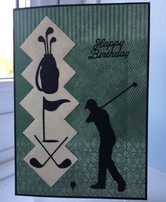 a happy birthday card with a silhouette of a man playing golf