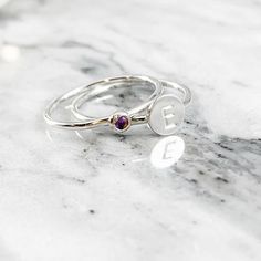 intial and birthstone ring set, sterling silver ring, birthstone jewelry, custom ring, personalized Thick Stacking Ring, Ring Initial, Mothers Ring, Mother Rings, Stacking Ring Set, Ring Birthstone, Engagement Ring Sizes, Custom Ring, Initial Jewelry