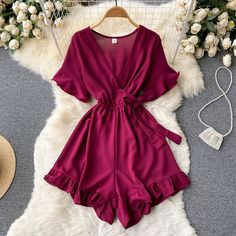 FREE SHIPPING ON ALL ORDERS OVER $50 | 100% SATISFACTION GUARANTEED Click "ADD TO CART" To Get Yours Now | Up To 60% OFF ✨ It is time to make your fashion style statement with Arimonz Women Rompers. Featuring its flared sleeve, solid ruffle, wide leg shorts, these cute ruffled jumpsuits can be worn for different occasions. Designed to fit perfectly on all body types. Made with high-quality fabrics, this jumpsuit will be soft and comfortable for all-day wear. Features: 📌 Very Stylish, and Fun Ov Bohemian Rompers, Jumpsuits Casual, Beach Rompers, Overalls Shorts, Girls Overalls, Designer Jumpsuits, Neck Bow, Womens Playsuits, Short Sleeve Romper