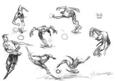 a drawing of some people doing different things in the air with their arms and legs