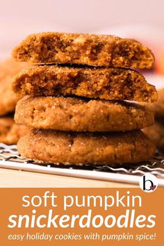 Stack of soft and chewy pumpkin snickerdoodle cookies on a wire cooling rack. Pumpkin Snickerdoodle Cookies, Small Batch Chocolate Chip Cookies, Small Batch Cookie Recipe, Easy Holiday Cookies, Small Batch Cookies, Pumpkin Snickerdoodles, Snickerdoodle Cookies, Favorite Cookie Recipe, Pumpkin Pumpkin