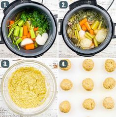 the steps to make chicken meatballs in an instant pot with broccoli, carrots and celery