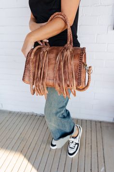 This Leather fringe tote is a must have! It is super unique and has lots of room on the inside. Leather Fringe Bag, Everyday Earrings Studs, Fringe Bags, Fancy Pants, Hair Accessories Jewelry, Leather Fringe, Handbag Shoes, Tote Purse, Dress Romper