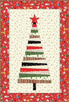 a quilted christmas tree with red, green and white stripes