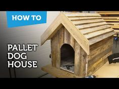 a dog house made out of pallet wood with the words how to build it