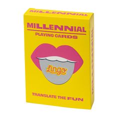 a yellow box with pink lips and the words,'milennial playing cards '