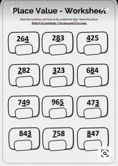 the place value worksheet for numbers to be used in this lesson, which is also