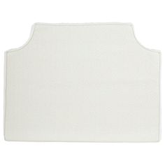 a white place mat with dots on the top and bottom corner, in front of a white background