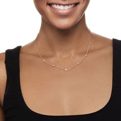 .20 ct. t.w. Diamond Station Necklace in 14kt White Gold. 16" | Ross-Simons Akoya Pearl Necklace, Diamond Cross Necklaces, Diamond Birthstone, Gold Bead Necklace, Bee Necklace, Necklace Diamond, Fine Jewelery, Bezel Set Diamond, Station Necklace