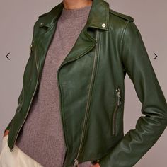 Pristine Condition. Uk Brand Whistles, A Soft Dark Green Buttery Leather Jacket. Never Worn! Has Been Hanging In My Closet Since Christmas. Was Shipped From Uk And The Fit Is Not Quite Right On Me. Really Wanted It To Work. Was Not Worth The $$ Shipping Back So Hoping To Resell Here. Smells Of Leather, So If That Smells Bothers You, You Won’t Like This Jacket. From A Smoke Free Home. Happy To Answer Any Qs. Colour: Dark Green Composition: 100% Sheepskin Leather Lining: 100% Viscose Length: Short Chic Green Leather Jacket For Fall, Chic Green Leather Jacket For Work, Green Leather Jacket For Work, Green Leather Jacket For Work With Zipper Closure, Green Leather Jacket With Zipper For Work, Chic Green Biker Jacket For Fall, Chic Green Leather Jacket With Zipper, Chic Green Leather Jacket With Zipper Closure, Luxury Green Outerwear For Fall