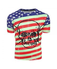 Buy American Flag Skull Print Short Sleeves Tee - Rosso Red - 5Z23044812 online, fidn many other Men's T-Shirts Skull Flag, Flag American, Cheap T Shirts, Skull Print, Print Tee, T Shirt Vest, Men's Collection, Printed Tees, Mens Clothing Styles