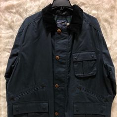 Brand New Never Worn Navy Vintage Coat, Blanket Lining With Corduroy Collar Lining Blue Winter Outerwear With Patch Pockets, Blue Outerwear With Patch Pockets For Outdoor, Navy Utility Jacket With Button Closure For Winter, Navy Winter Utility Jacket With Pockets, Navy Utility Jacket With Pockets For Winter, Casual Winter Sport Coat With Corduroy Collar, Navy Collared Outerwear For Winter, Casual Sport Coat With Corduroy Collar For Winter, Winter Sport Coat With Corduroy Collar