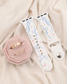 Watch Band ~ Coquette Michele Apple Watch Band, Apple Watch Band Accessories, Apple Watch Bands Preppy, Disney Watch Bands, Apple Watch Decoration, Apple Watch Charm Bracelet, Preppy Apple Watch Bands, Apple Watch Aesthetic Bands, Aesthetic Apple Watch Bands