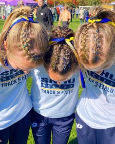 Xc Meet Hairstyles, Racing Hairstyles, 4 Braids Into Ponytail, Spirit Day Hair, Hair For Cross Country, Cute Cross Country Hairstyles, Easy Cross Country Hairstyles, Xc Race Hairstyles, Cross Country Hairstyles Runners