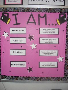 a bulletin board with writing on it that says i am and stars in the background