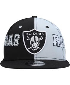 Demonstrate your undeniable love for the Las Vegas Raiders with ease by grabbing this Team Split 9FIFTY hat from New Era. It features a Las Vegas Raiders logo embroidered on the front panels for an unapologetically spirited focal point fit for any laid-back game day outfit. In addition, the snapback closure helps you secure the perfect fit every time you want to pay a nod to your favorites. Raiders Gift Ideas For Him, Black Short Brim Hat For Sports Events, Black Flat Brim Hat For Baseball Season, Black Adjustable Hats For Game Day, Black Short Brim Sports Hat, Black Hats For Baseball Season Game Day, Black Hats For Baseball Game Day, Adjustable Black Snapback Hat For Fans, Black Adjustable Snapback Hat For Fans